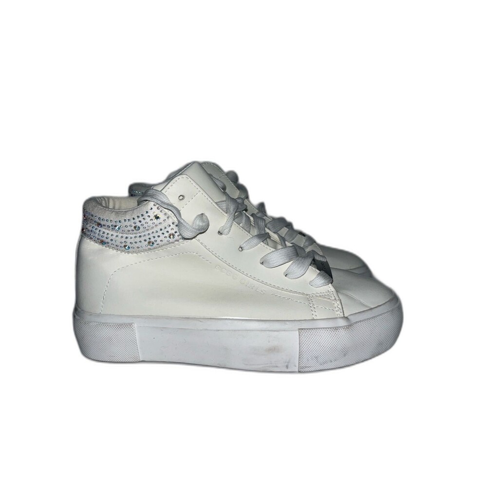 BCBGirls Girl Sz 3 White High-Top Sneakers w/ Rhinestones, Some Scuff Marks